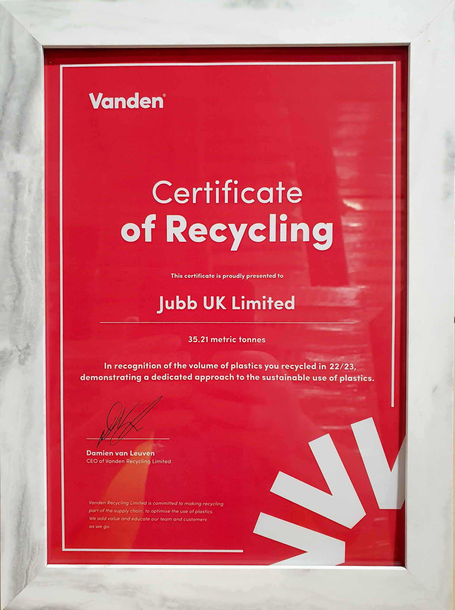 Recycled Material Certificate